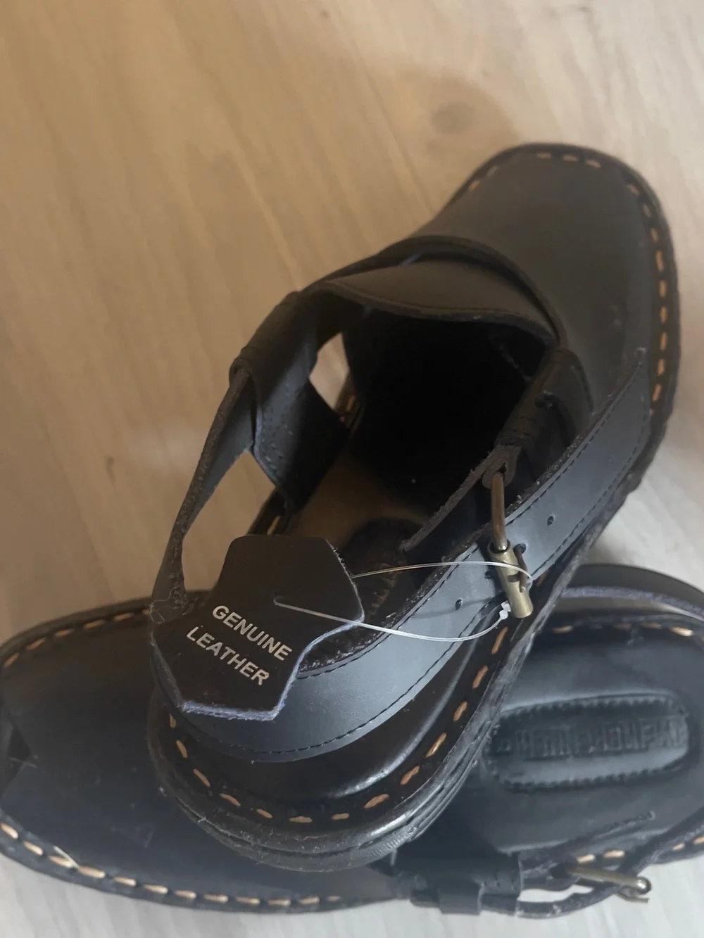 Men's Black Leather Slingback Sandals - Unknown Brand